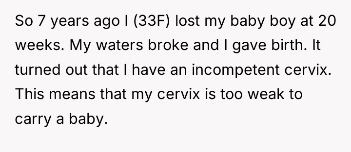So 7 years ago I (33F) lost my baby boy...