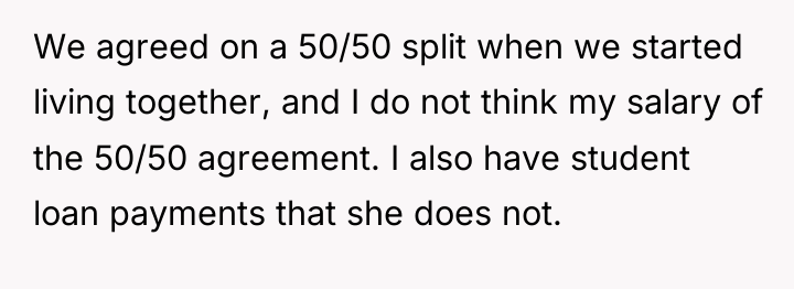 We agreed on a 50/50 split when we started living...
