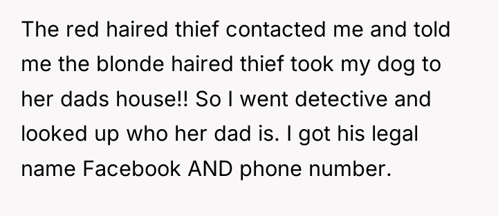 The red haired thief contacted me and told me the...