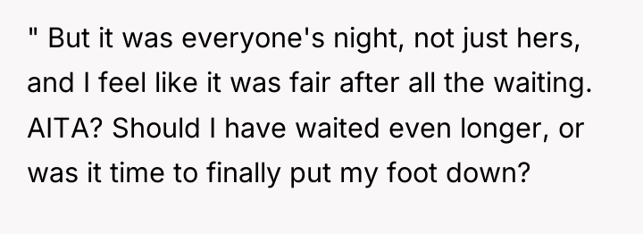 " But it was everyone's night, not just hers, and...