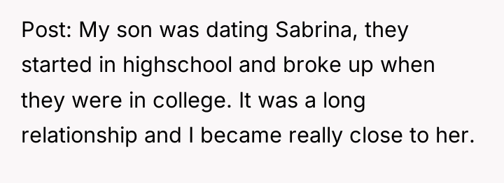 Post: My son was dating Sabrina, they started in highschool...