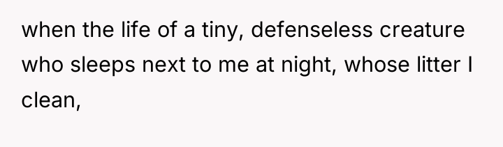 when the life of a tiny, defenseless creature who sleeps...