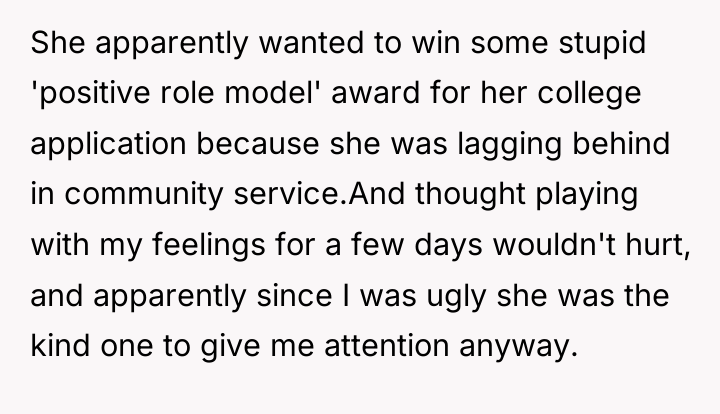 She apparently wanted to win some stupid 'positive role model'...