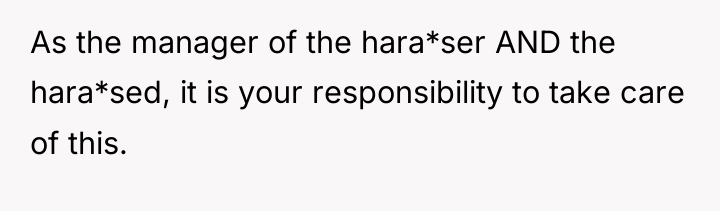 As the manager of the hara*ser AND the hara*sed, it...