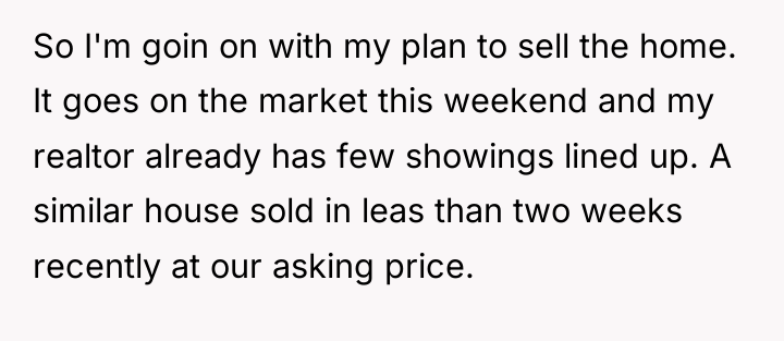 So I'm goin on with my plan to sell the...