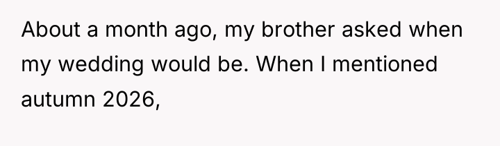 About a month ago, my brother asked when my wedding...