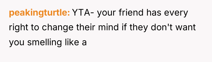 peakingturtle YTA- your friend has every right to change their...