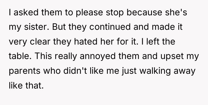 I asked them to please stop because she's my sister....