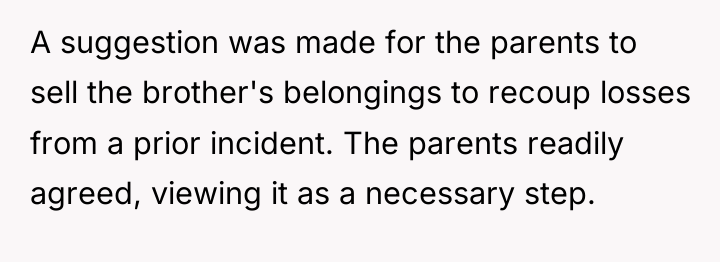 A suggestion was made for the parents to sell the...