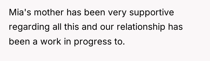 Mia's mother has been very supportive regarding all this and...