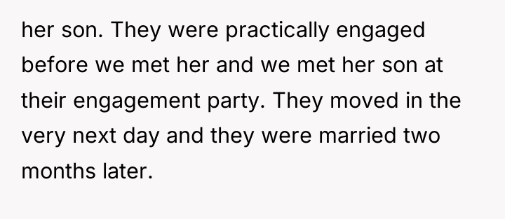 her son. They were practically engaged before we met her...