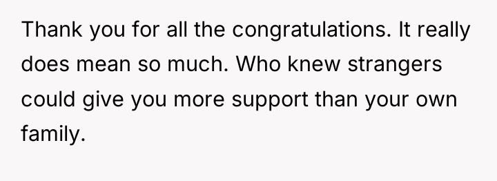 Thank you for all the congratulations. It really does mean...