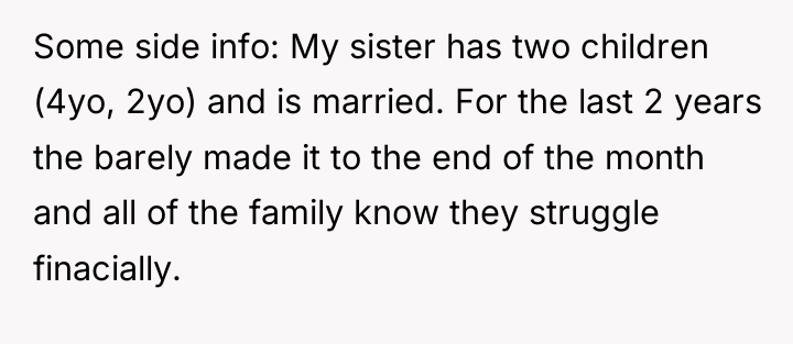 Some side info: My sister has two children (4yo, 2yo)...