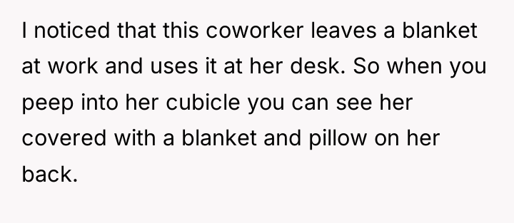 I noticed that this coworker leaves a blanket at work...