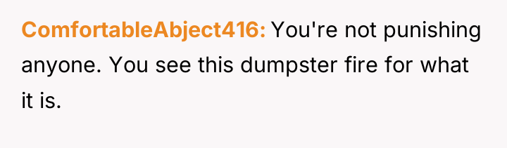 ComfortableAbject416 You're not punishing anyone. You see this dumpster fire...