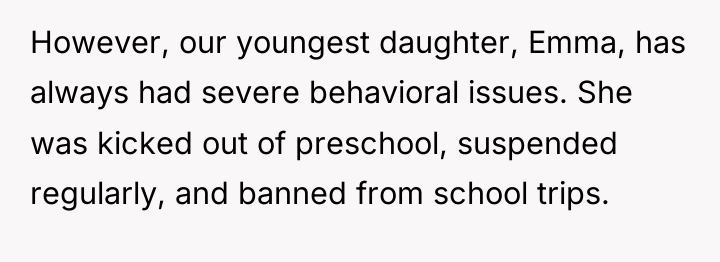 However, our youngest daughter, Emma, has always had severe behavioral...