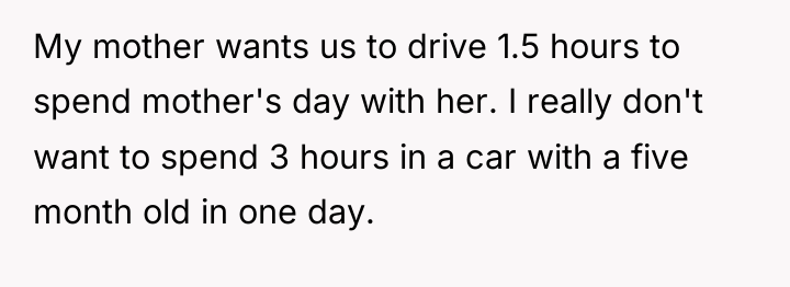 My mother wants us to drive 1.5 hours to spend...