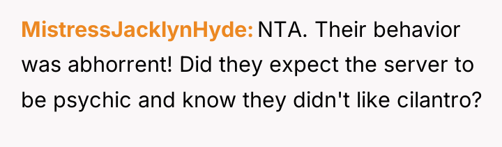 MistressJacklynHyde NTA. Their behavior was abhorrent! Did they expect the...