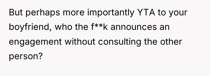 But perhaps more importantly YTA to your boyfriend, who the...