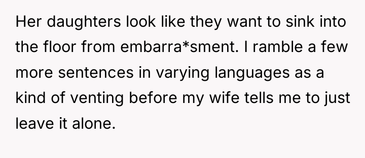 Her daughters look like they want to sink into the...