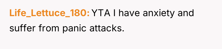 Life_Lettuce_180 YTA I have anxiety and suffer from panic attacks.