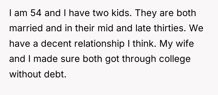 I am 54 and I have two kids. They are...
