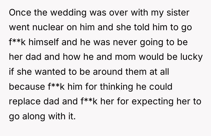 Once the wedding was over with my sister went nuclear...