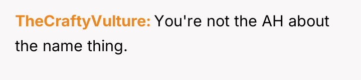 TheCraftyVulture You're not the AH about the name thing.