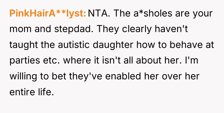 PinkHairA**lyst NTA. The a*sholes are your mom and stepdad. They...