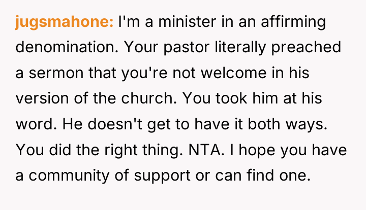 jugsmahone I'm a minister in an affirming denomination. Your pastor...
