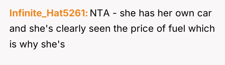 Infinite_Hat5261 NTA - she has her own car and she's...