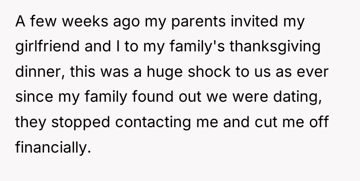 A few weeks ago my parents invited my girlfriend and...