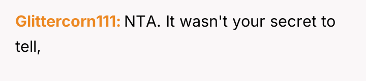 Glittercorn111 NTA. It wasn't your secret to tell,