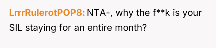 LrrrRulerotPOP8 NTA-, why the f**k is your SIL staying for...