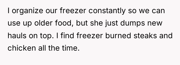 I organize our freezer constantly so we can use up...