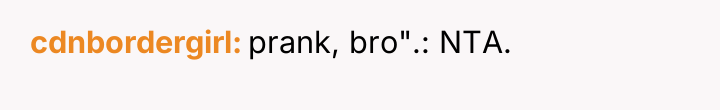 cdnbordergirl prank, bro".: NTA.