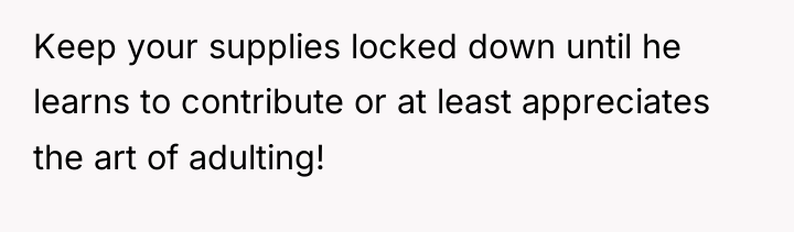Keep your supplies locked down until he learns to contribute...