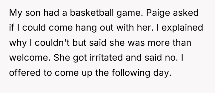 My son had a basketball game. Paige asked if I...