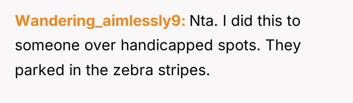 Wandering_aimlessly9 Nta. I did this to someone over handicapped spots....