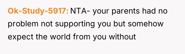 Ok-Study-5917 NTA- your parents had no problem not supporting you...