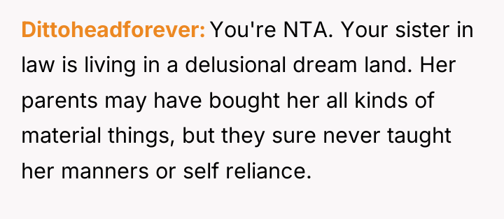 Dittoheadforever You're NTA. Your sister in law is living in...