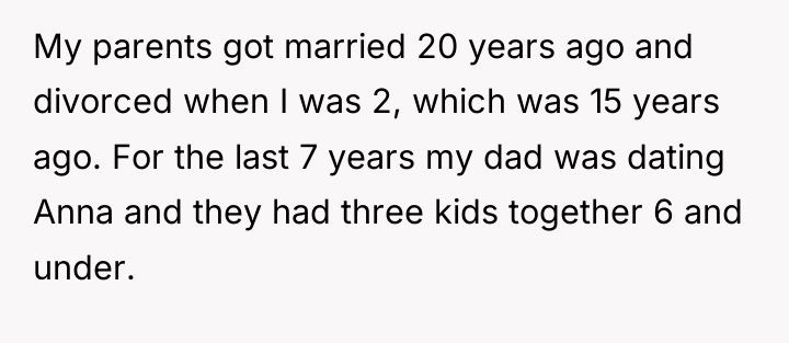 My parents got married 20 years ago and divorced when...