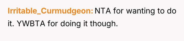 Irritable_Curmudgeon NTA for wanting to do it. YWBTA for doing...