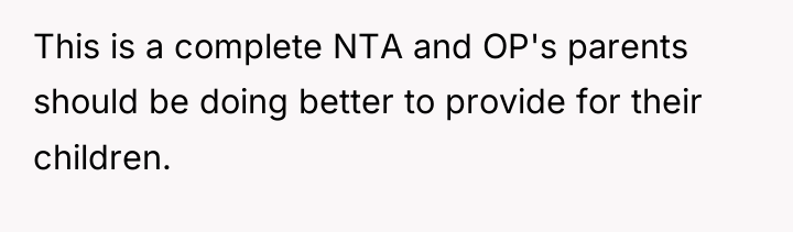 This is a complete NTA and OP's parents should be...