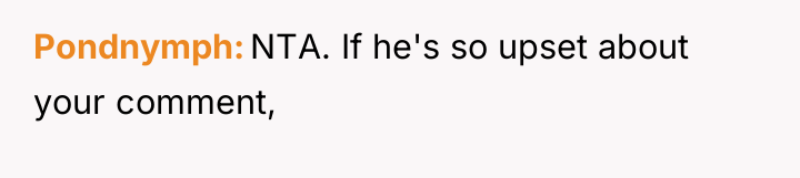 Pondnymph NTA. If he's so upset about your comment,