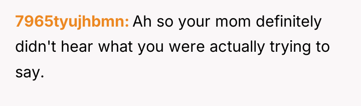 7965tyujhbmn Ah so your mom definitely didn't hear what you...