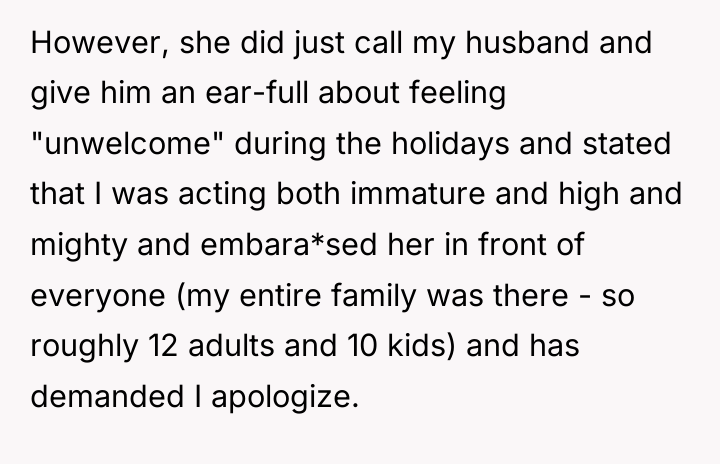 However, she did just call my husband and give him...