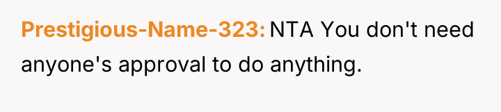 Prestigious-Name-323 NTA You don't need anyone's approval to do anything.