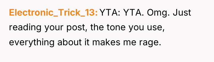 Electronic_Trick_13 YTA: YTA. Omg. Just reading your post, the tone...