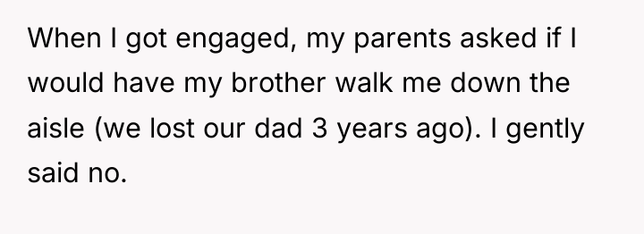 When I got engaged, my parents asked if I would...